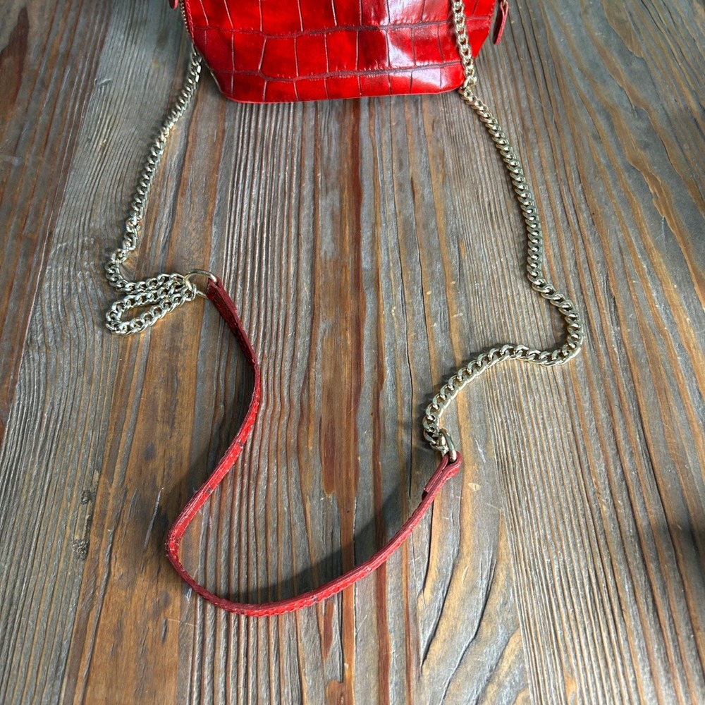 Pratesi Firenze Red Croc Embossed Leather Crossbody purse Bag Made in Italy Gold - Picture 11 of 14
